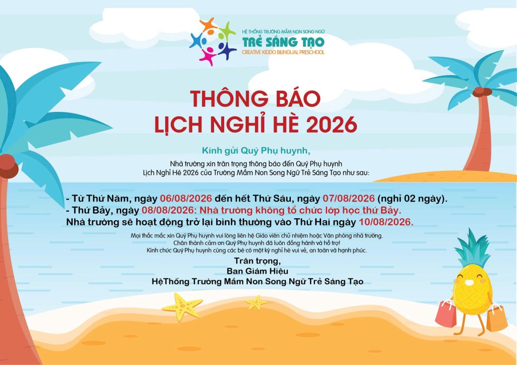 THÔNG BÁO - LỊCH NGHỈ HÈ 2026 1